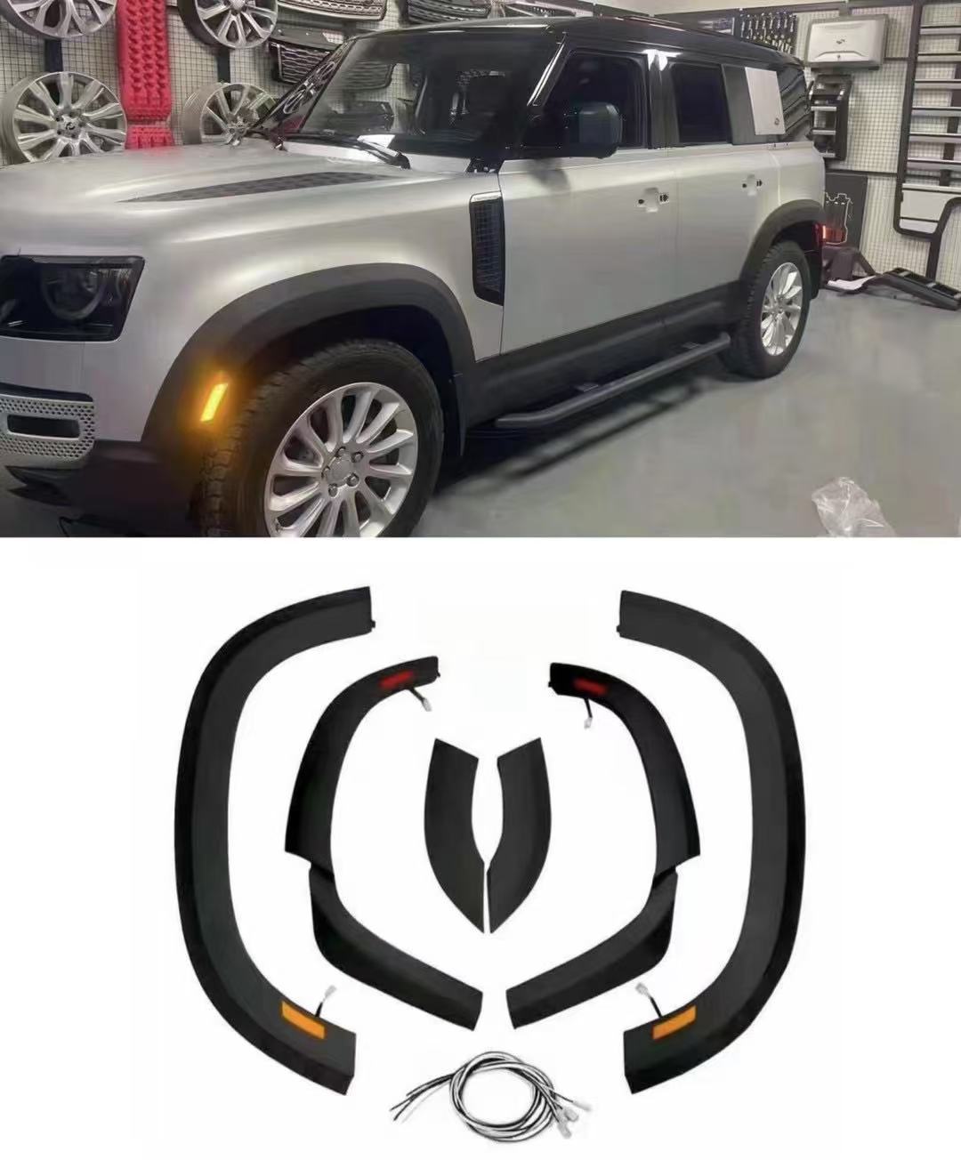 Defender 110 Wide Wheel Arch Kit (Bright Black) (Primer) (with LED lights)